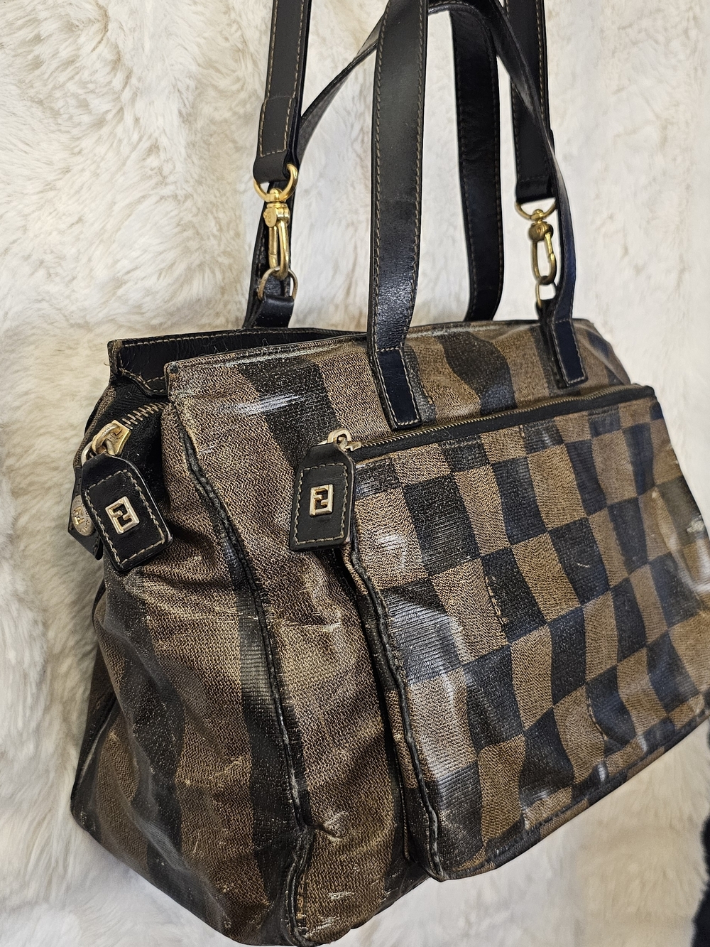 Fendi Pequin Check 2-Way Crossbody Bag With COA - Picture 3 of 16